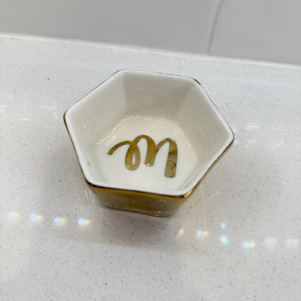 Gold and White Hexagonal Trinket Dish